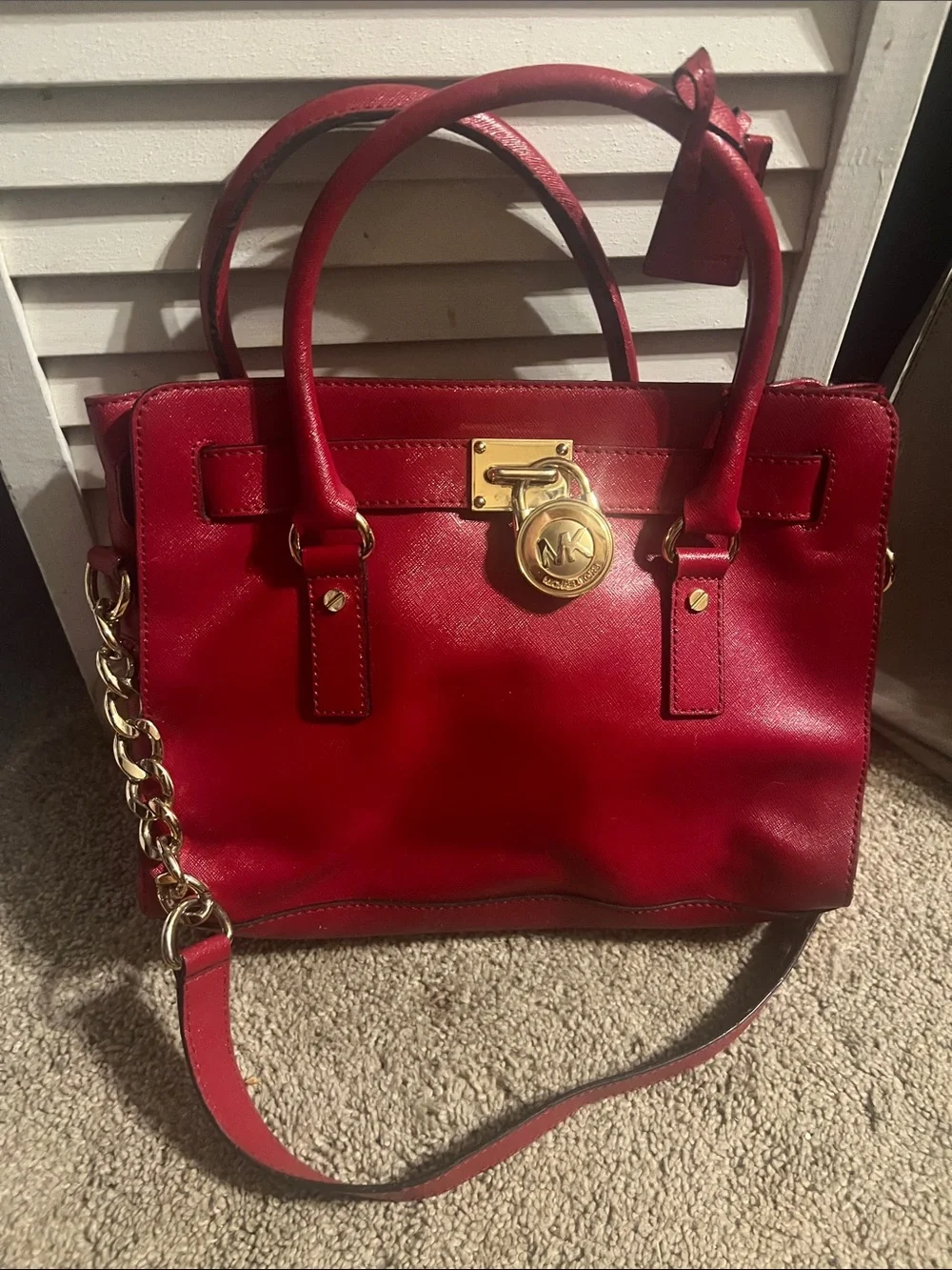 Michael Kors Red Leather Satchel with Gold Hardware